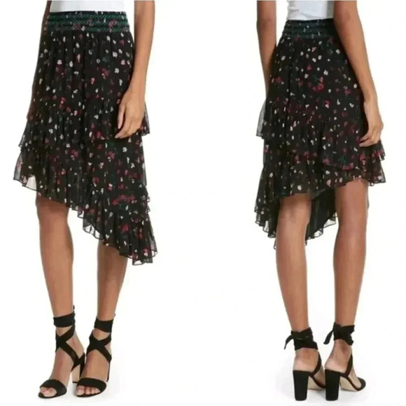 NWT! Joie Silk Gorowen Floral Print A-line Skirt Asymmetric Ruffle Hem S - Picture 1 of 12